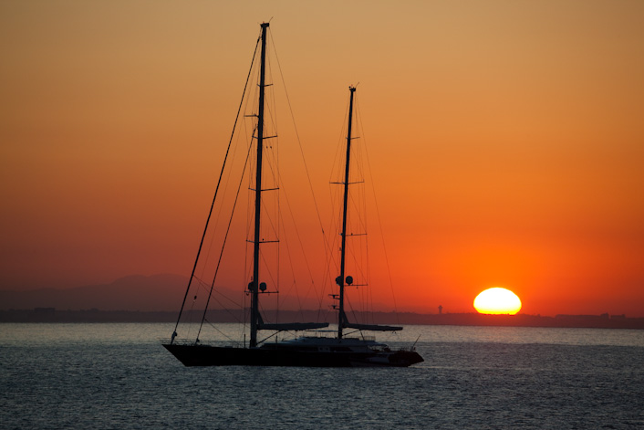 Sunrise over the massive sailboat "Zenji"
