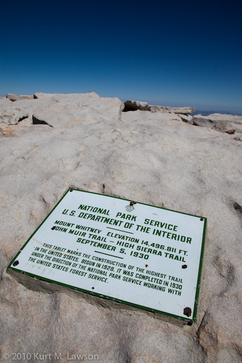 Whitney summit plaque