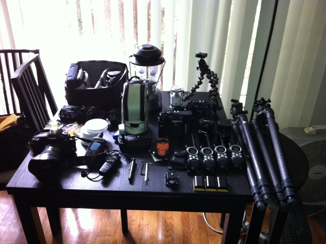 All the originally planned gear, ready to be packed and loaded