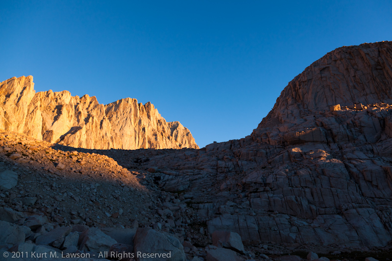 First light on Mt. Whitney. Wotan's Throne in shadow
