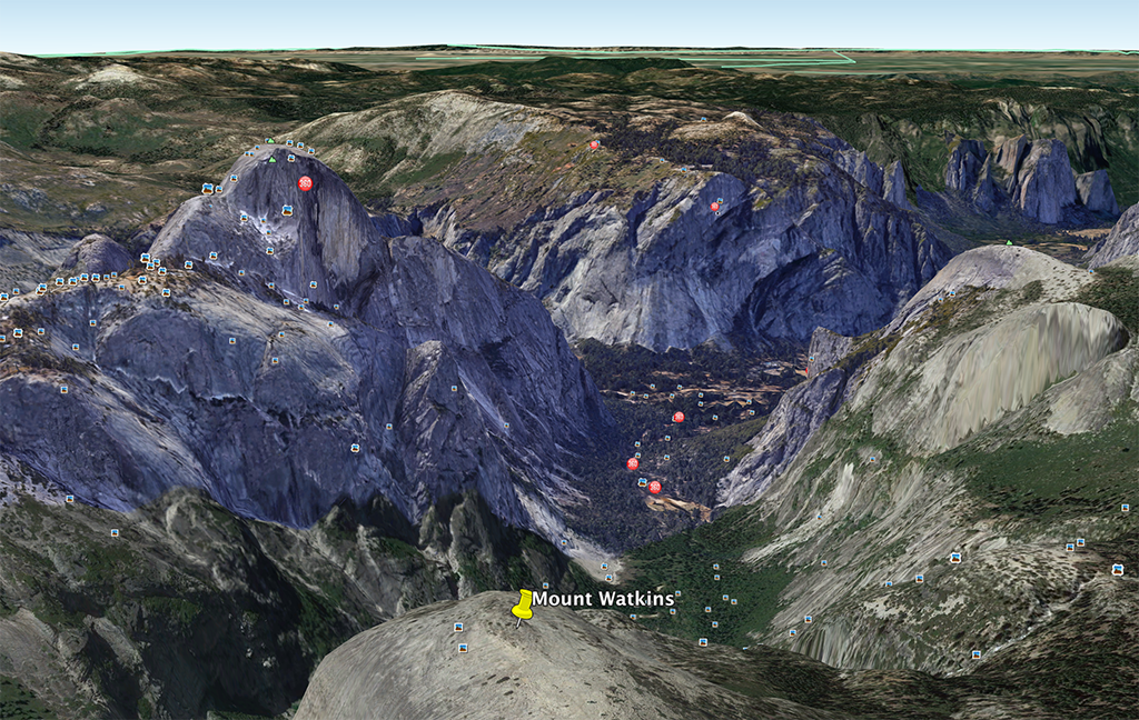 Google Earth view of Watkins and Half Dome