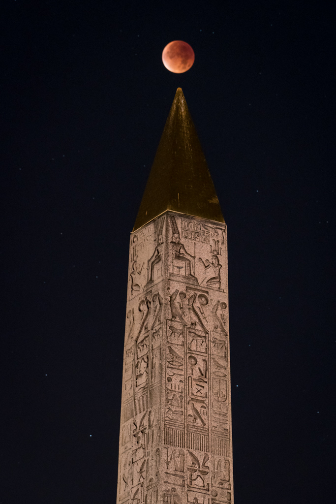 Super Blood Moon Eclipse Over Obelisk - Closeup