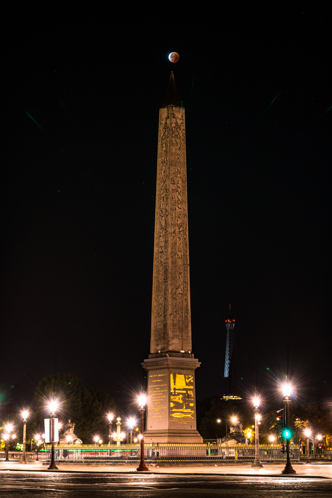Super Blood Moon Eclipse Over Egyptian Obelisk