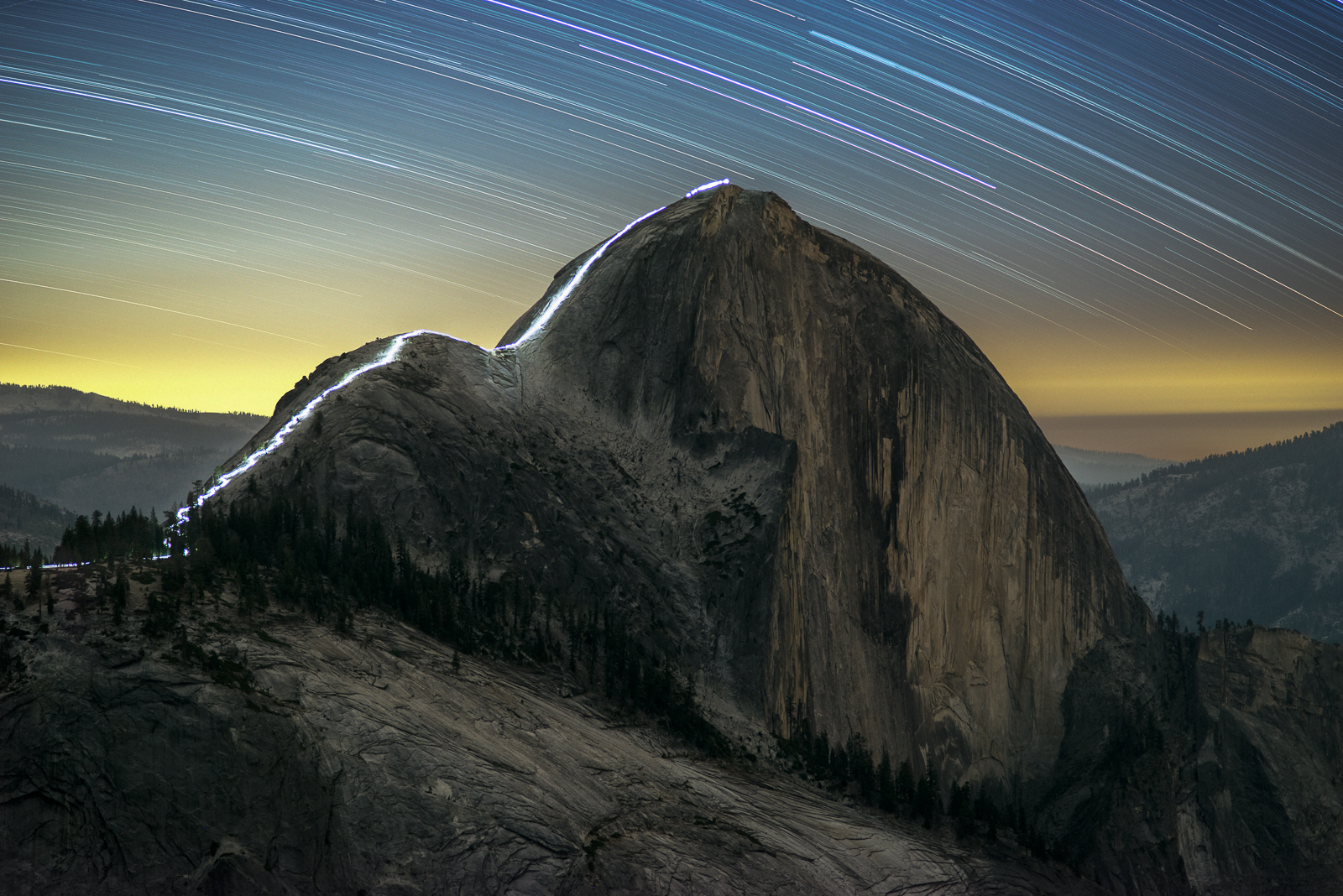 The Cable Route of Half Dome at Night