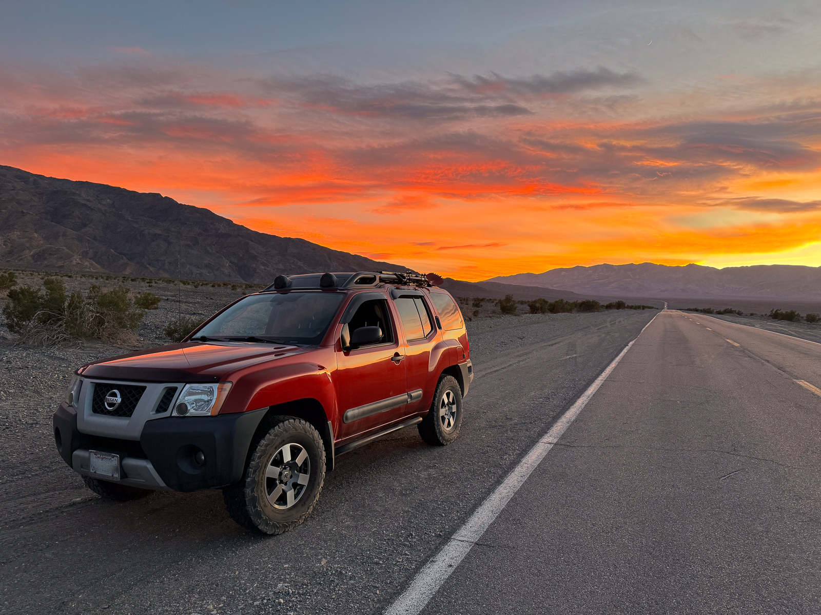 sunset behind the xterra