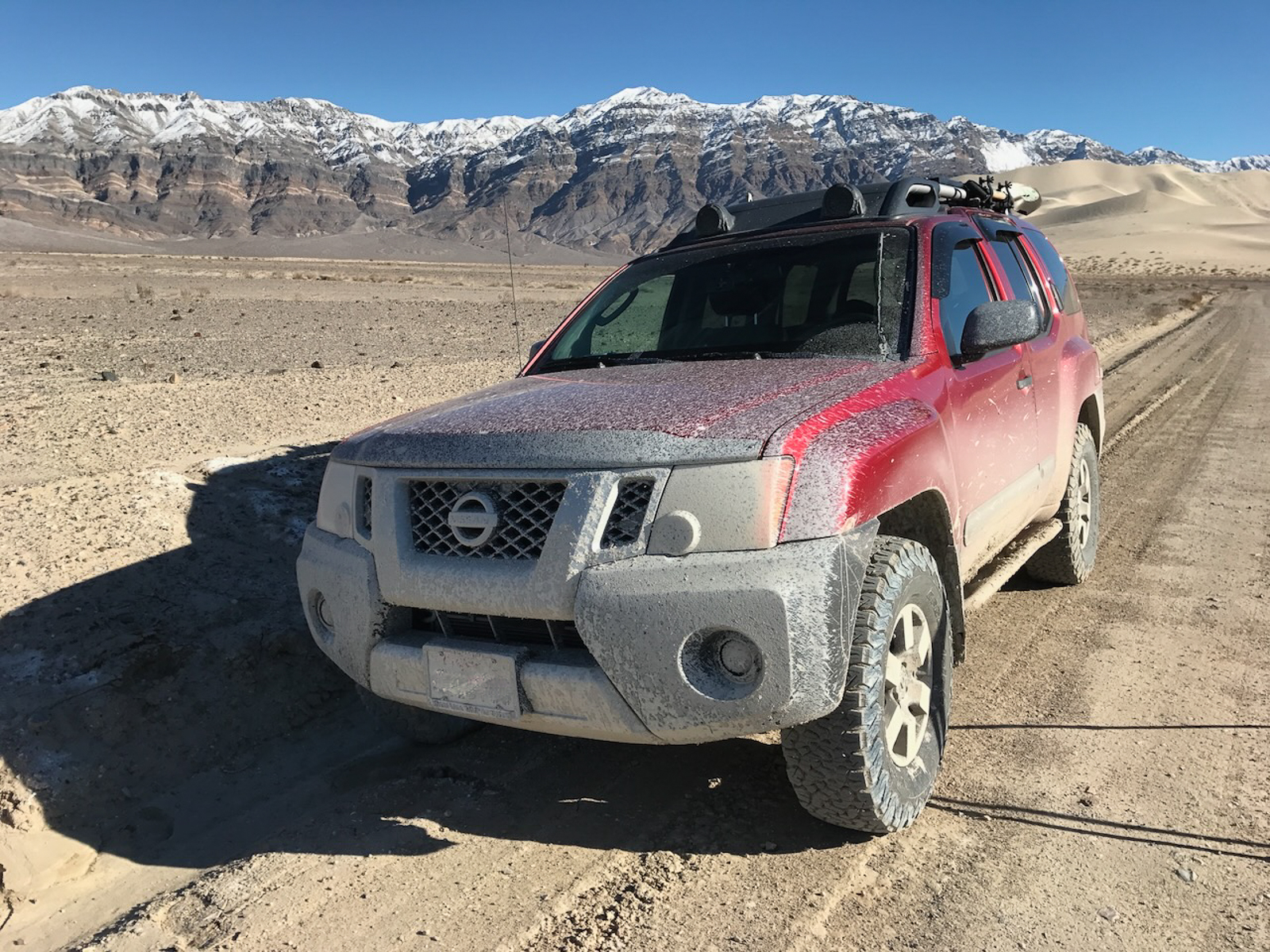 dirt covered xterra in eureka valley, california